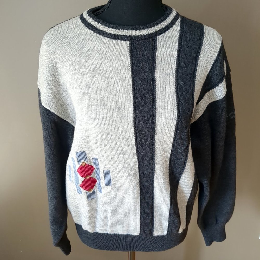 Vintage Cardinal Sport Mixed Stitch Oversized Embroidered Grandpa 80's Sweater